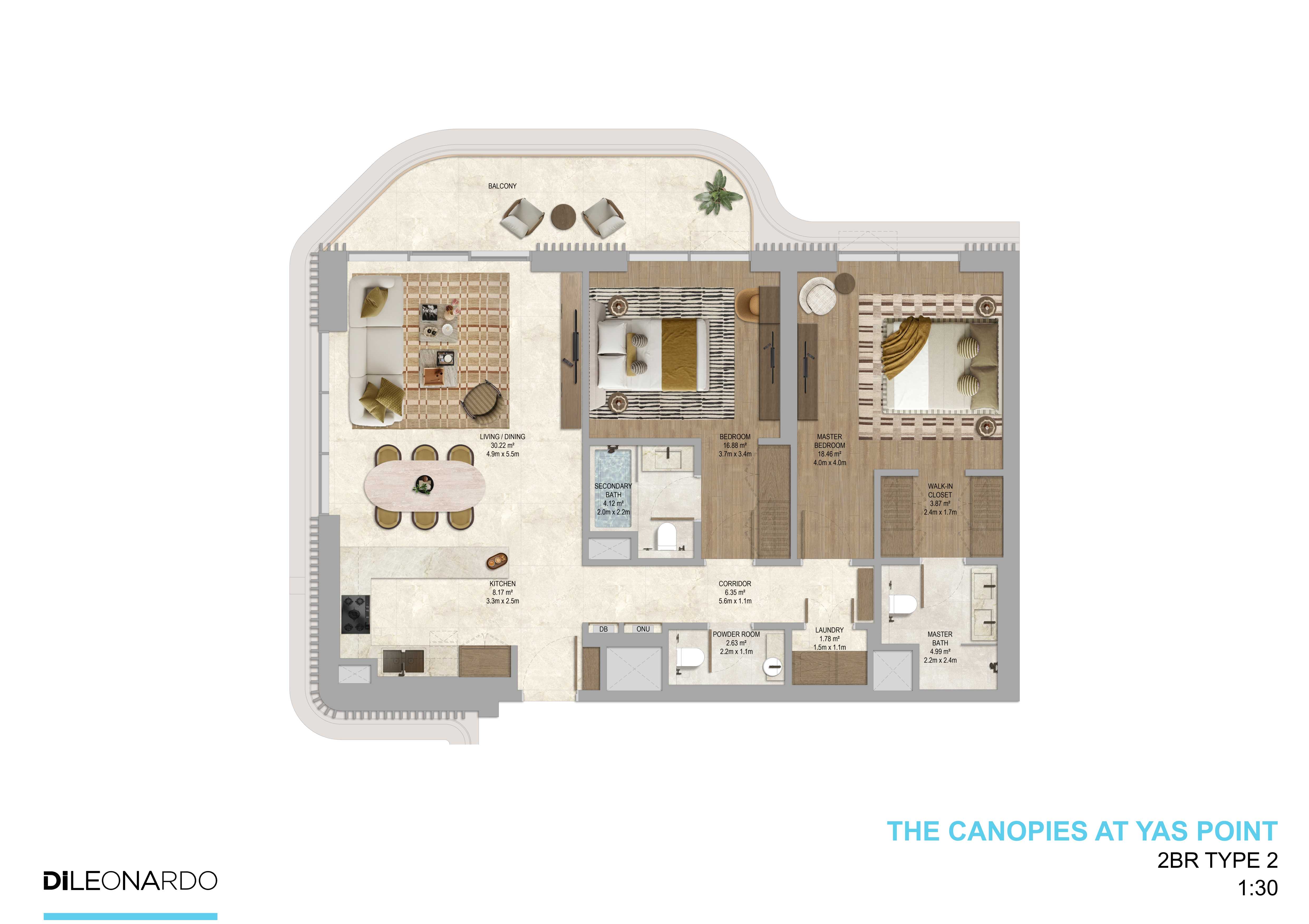 The Canopies at Yas Point 2 bedroom, Type 2 floor plan