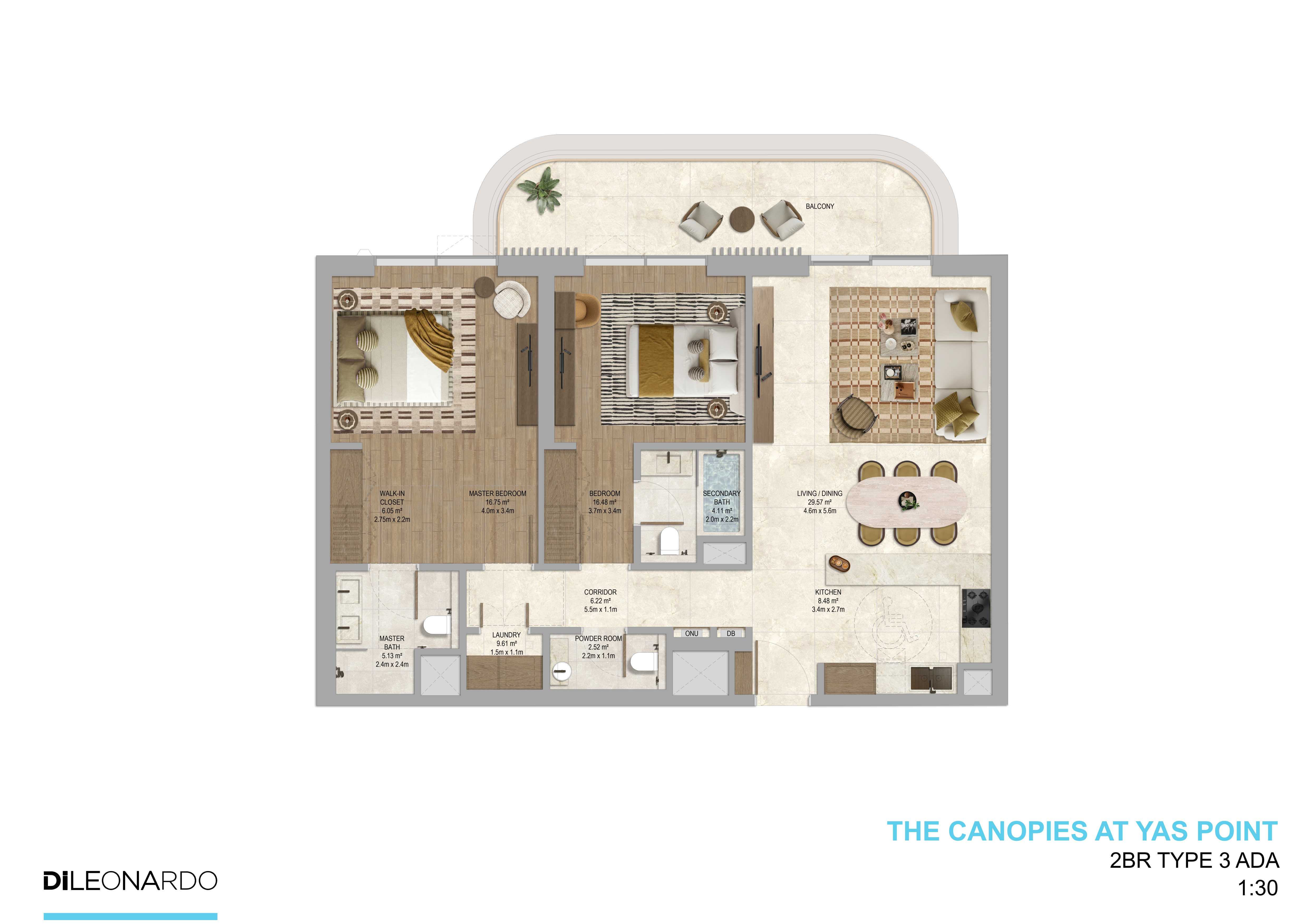 The Canopies at Yas Point 2 bedroom, Type 3 floor plan
