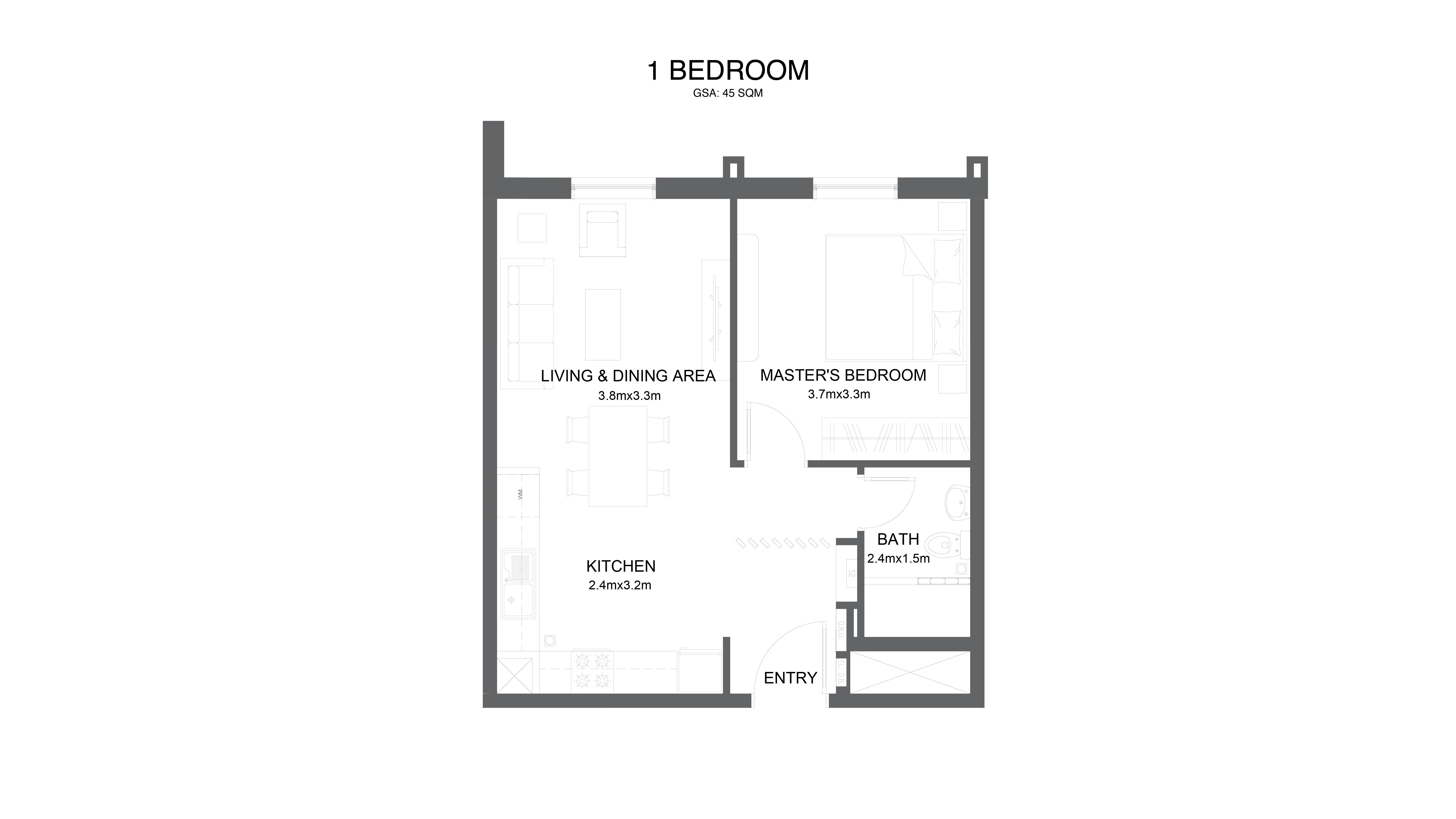 Reeman Living 2 1 bedroom apartment typeA floor plan