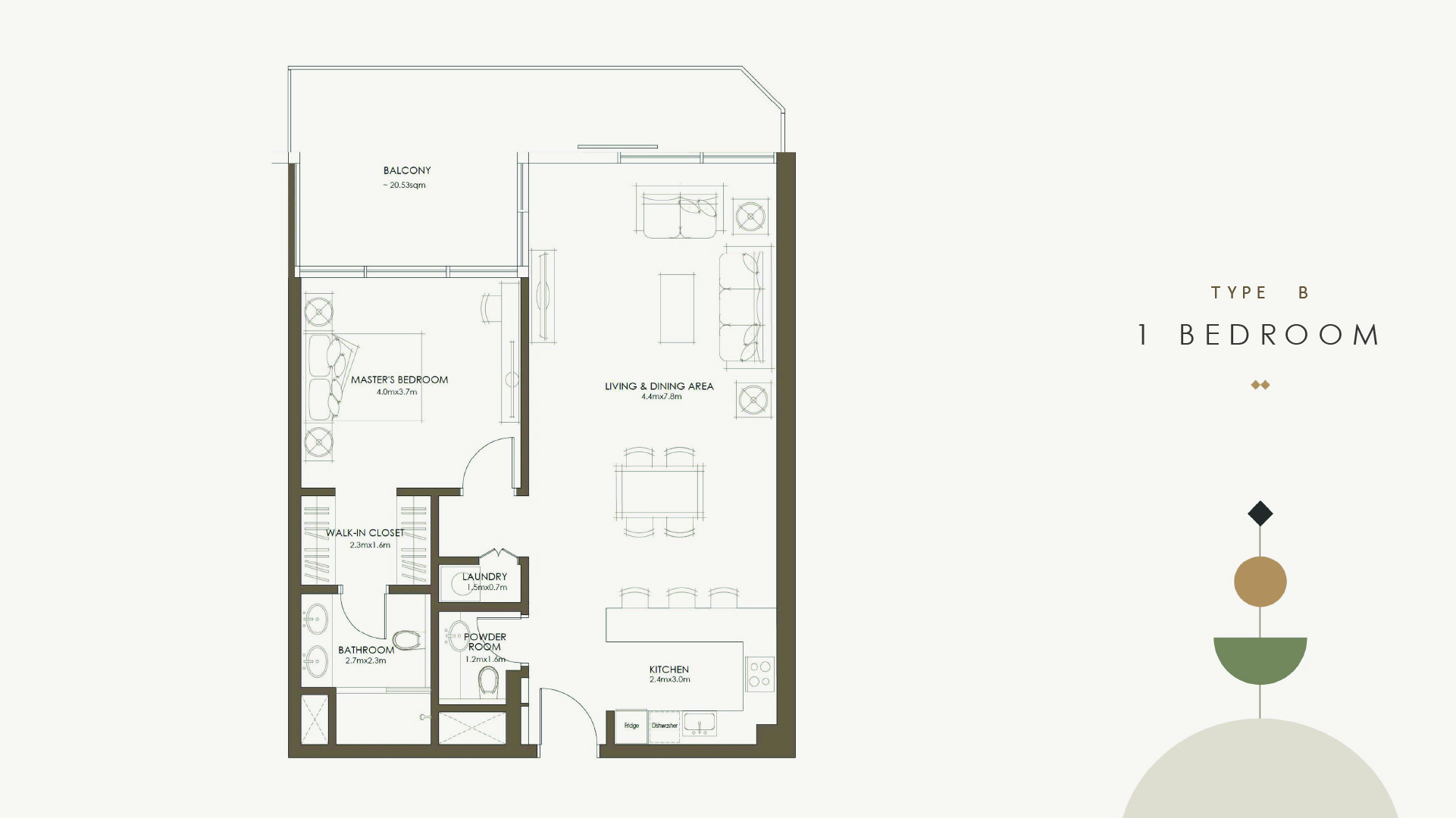 The Source 1 bedroom apartment typeb floor plan