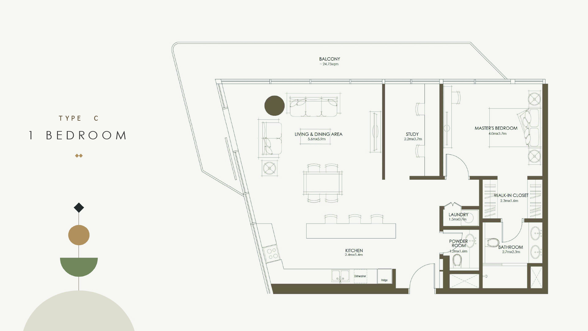 The Source 1 bedroom apartment typec floor plan