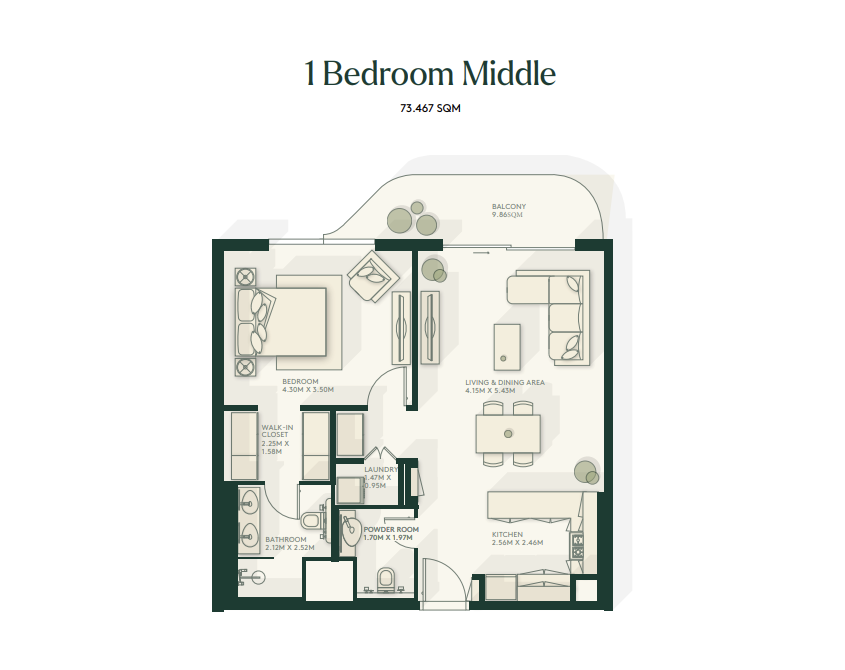 Gardenia Bay 1 bedroom Type A floor plan