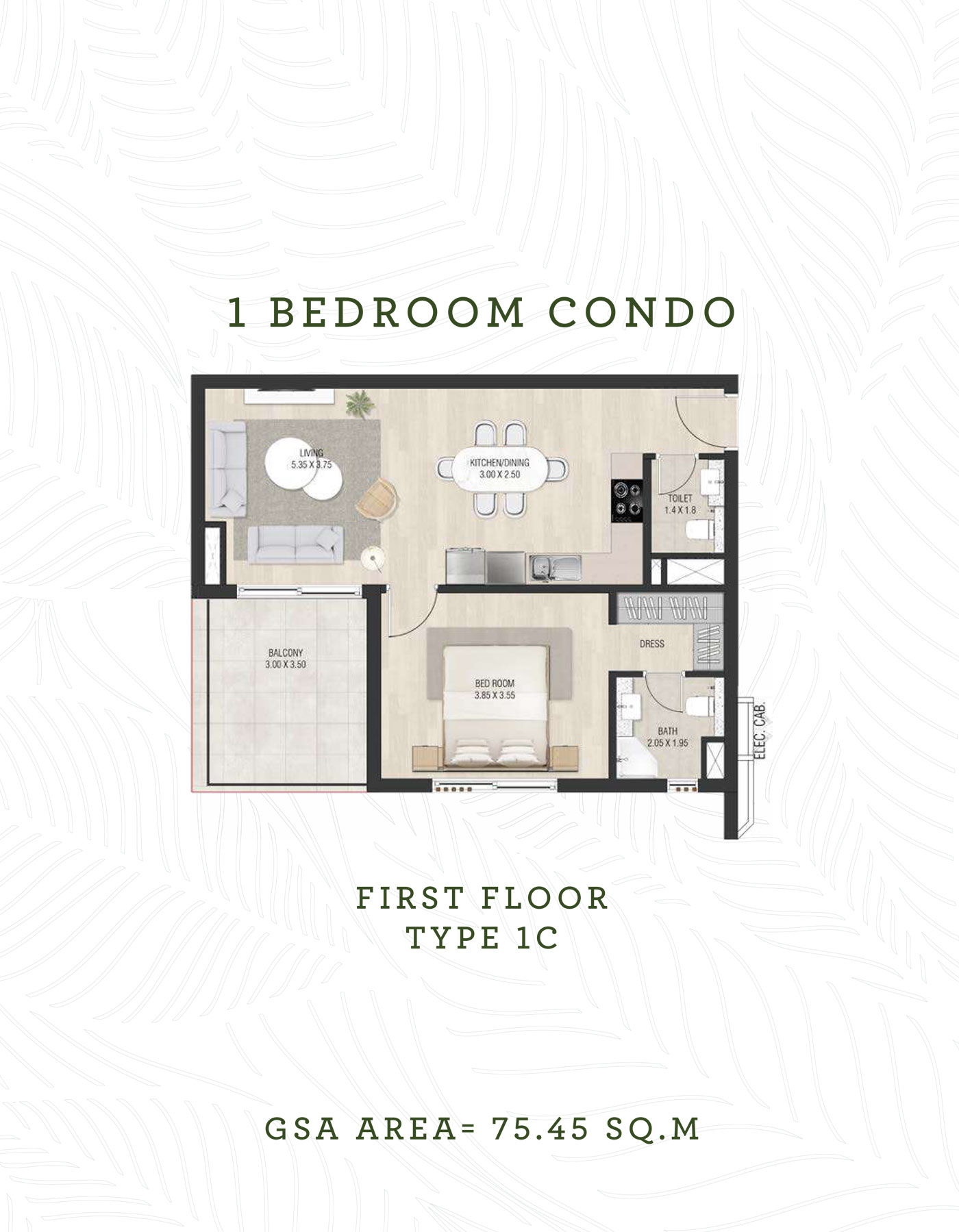 The Sustainable City Yas Island 1 bedroom typeC floor plan