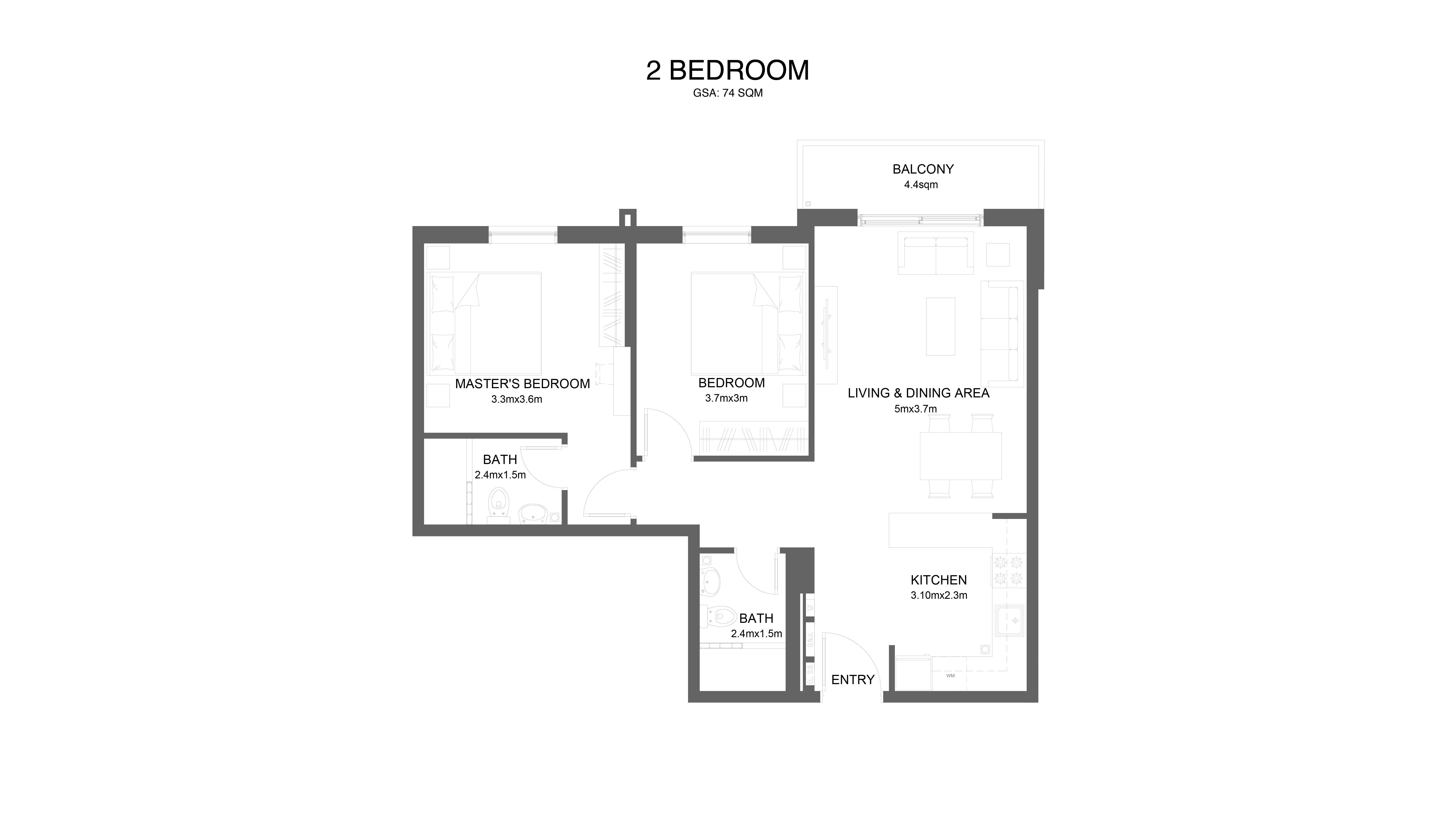 Reeman Living 2 2 bedroom apartment typeA floor plan