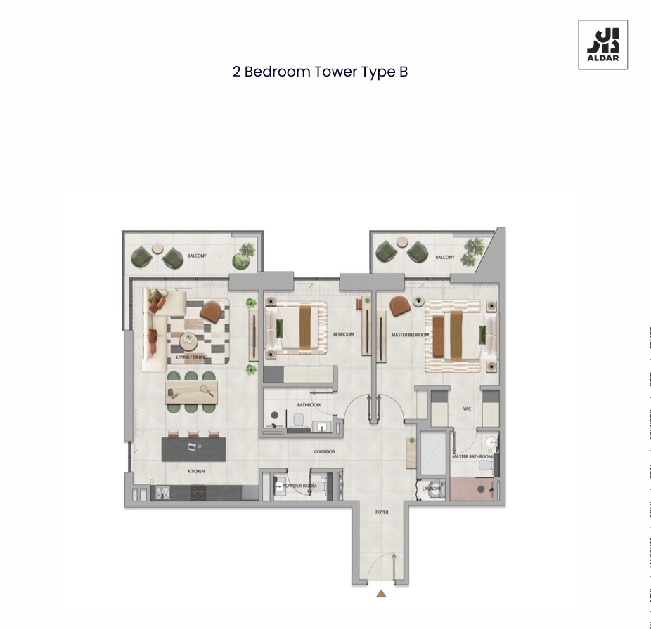 Rise By Athlon 2 bedroom apartment Type B floor plan