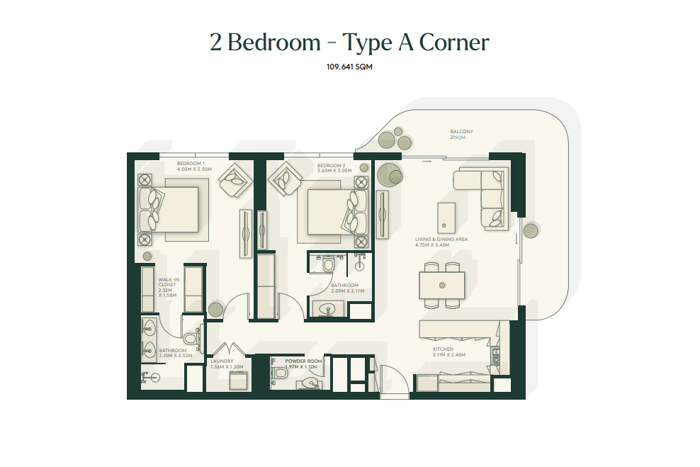 Gardenia Bay 2 bedroom Type A floor plan