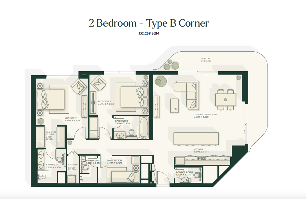 Gardenia Bay 2 bedroom Type C floor plan