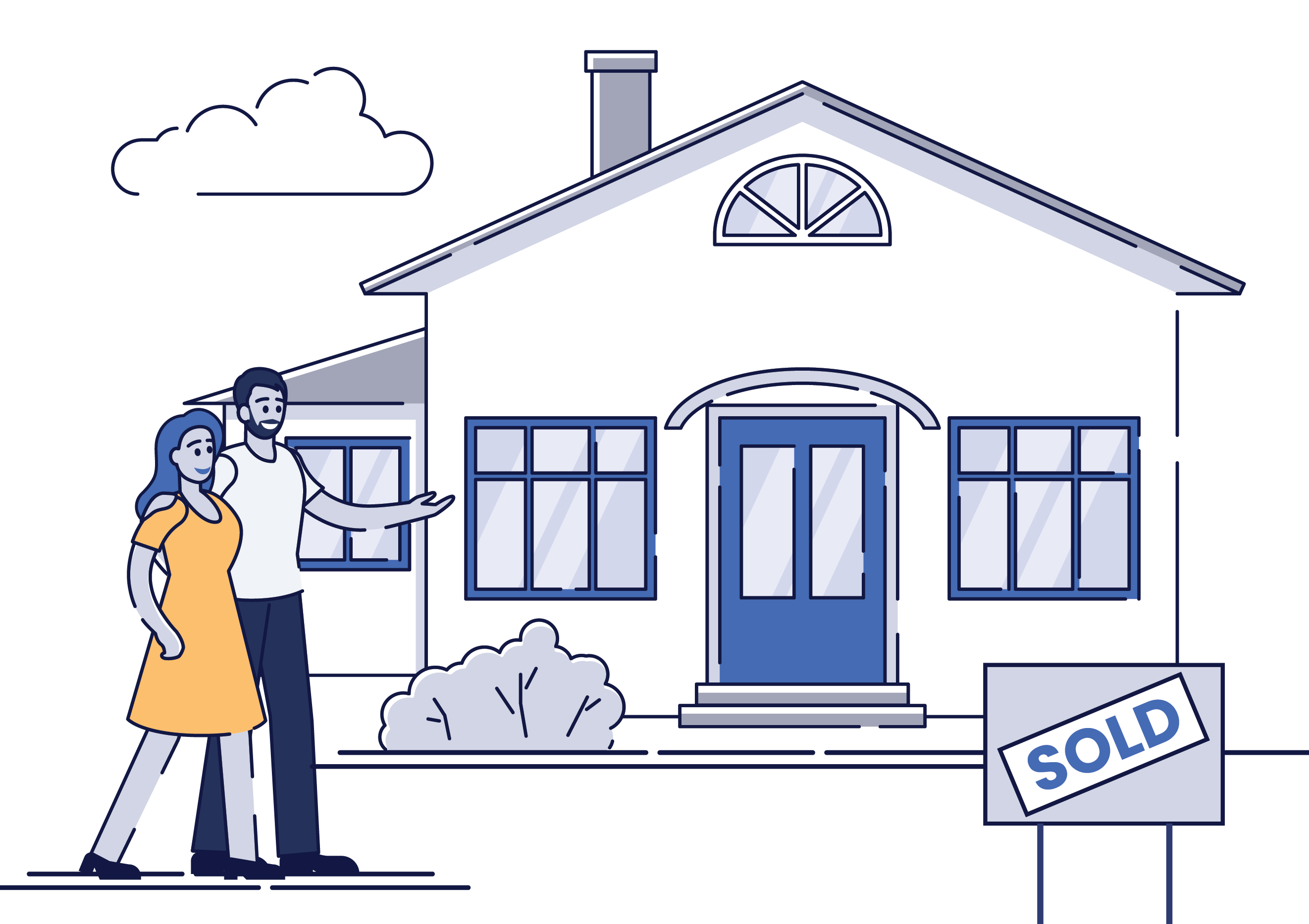 Family in front of home with sold sign