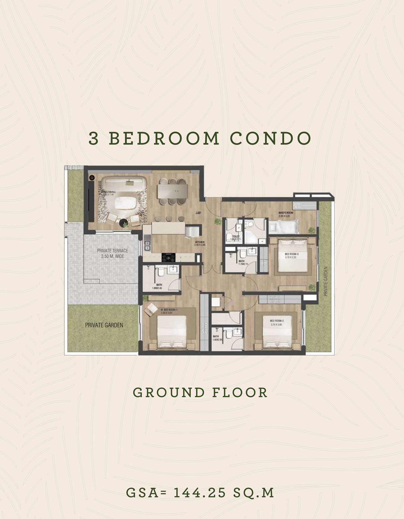 The Sustainable City Yas Island 3 bedroom Condo typeA floor plan