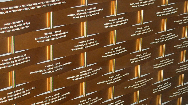 9/11 Memorial of Knights that lost thier lives during the Word Trade Center attacks.