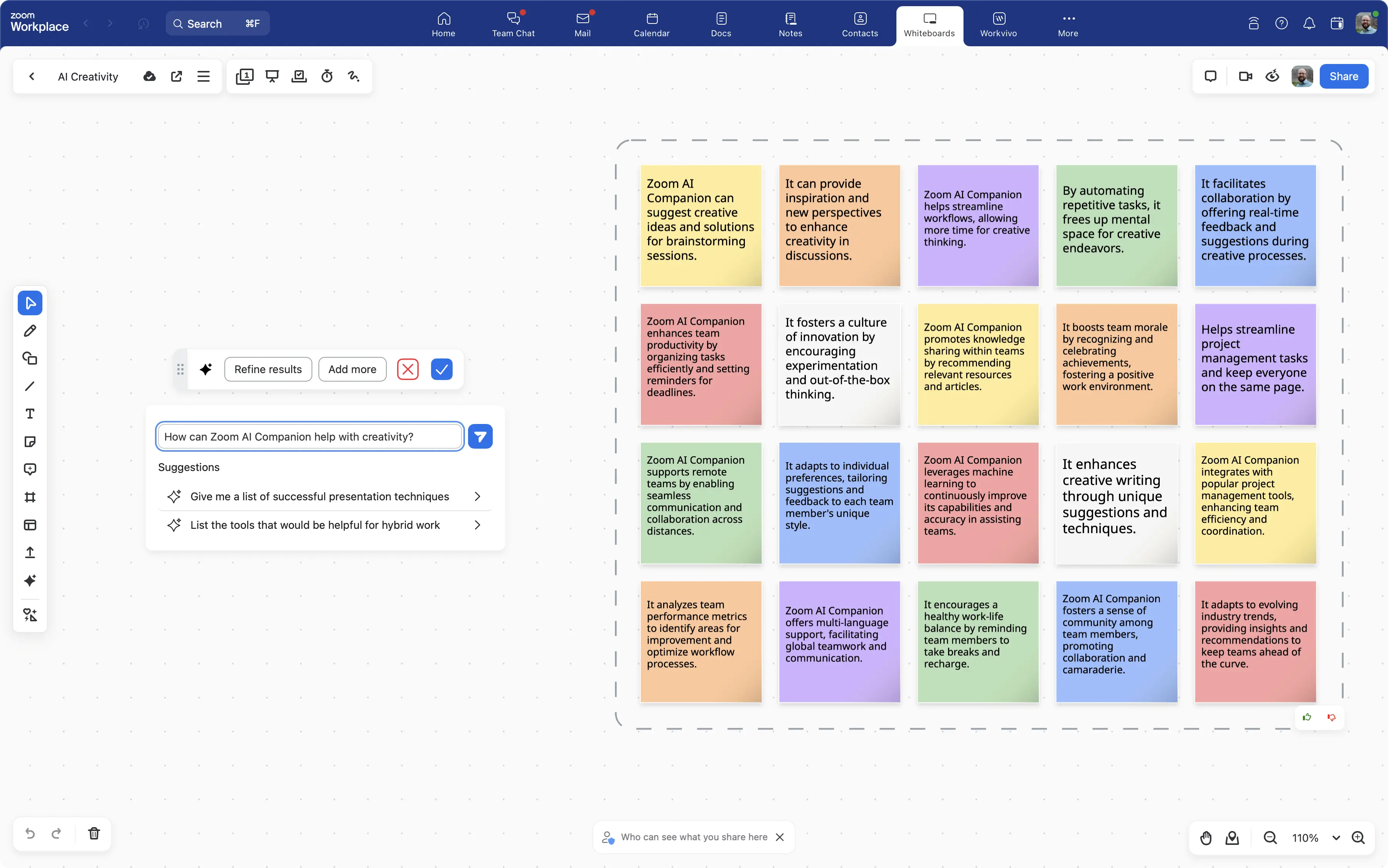 AI-generated stickies in Zoom Whiteboard can kickstart your creative process.