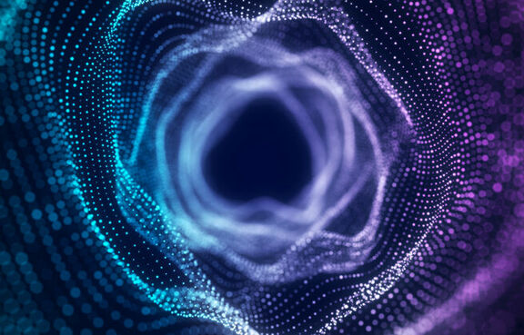 Abstract digital blue and purple wave tunnel