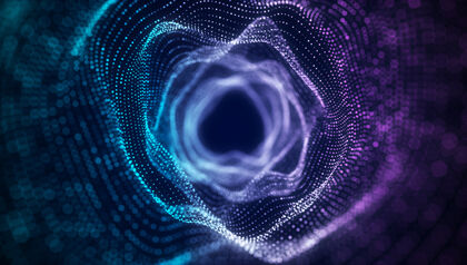 Abstract digital blue and purple wave tunnel