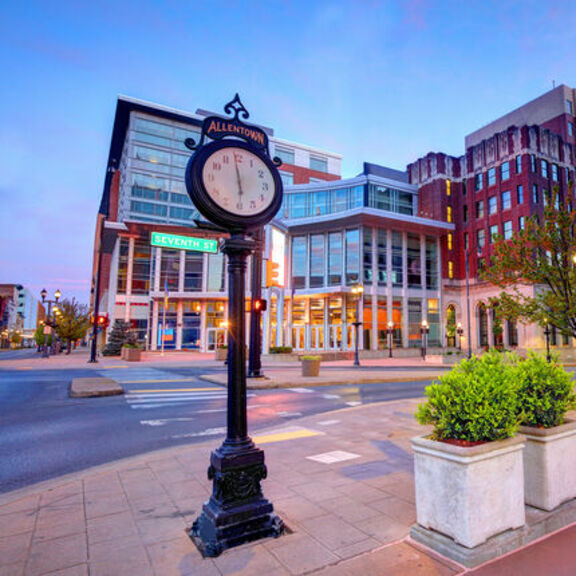 Town clock in downtown Allentown, Pennsylvania