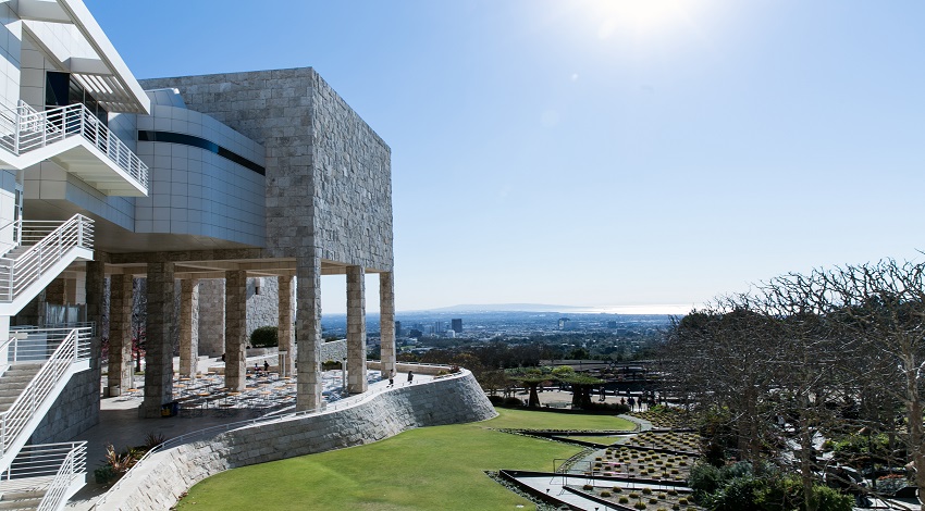 The Getty Museum overlooks a city view.