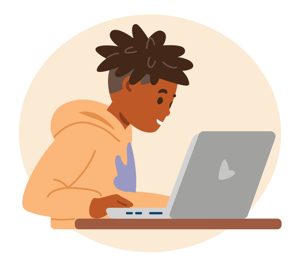 Illustration of boy using a laptop.