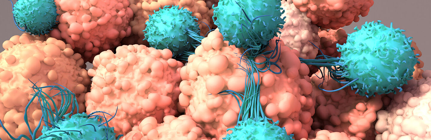 graphic rendering of CAR T cell attacking cancer cell