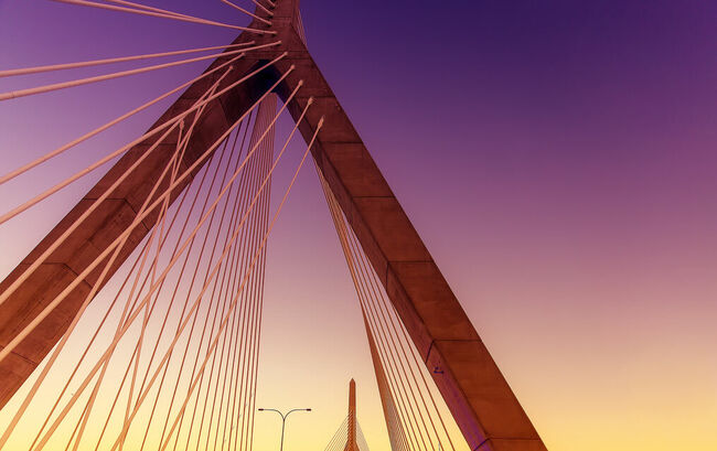 Cable bridge in Boston at sunset
