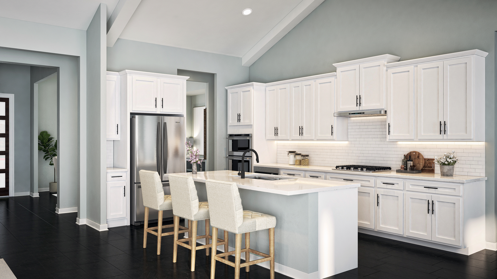 kitchen with white cabinets and countertops
