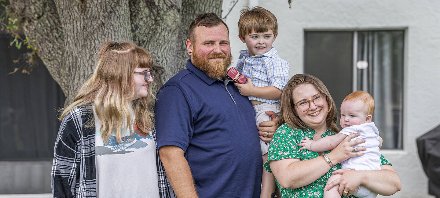 Dallas Carroll was diagnosed with metastatic HER2-positive breast cancer a week after giving birth. A new immunotherapy treatment has given her hope. From left: Dallas’ stepdaughter Riley, husband Jeremy, and sons Finnry and Dakota.
