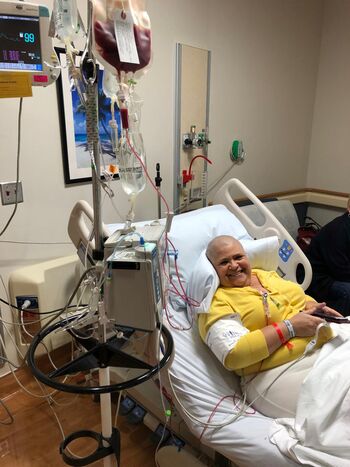 Delia receiving her cells for her transplant