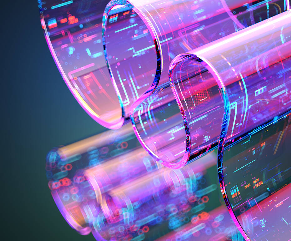 Digital abstract purple wave of data streams