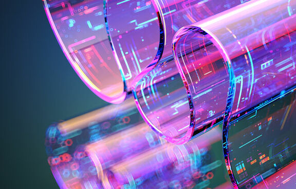 Digital abstract purple wave of data streams
