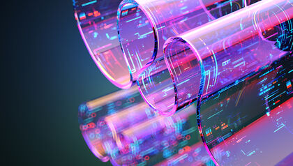 Digital abstract purple wave of data streams