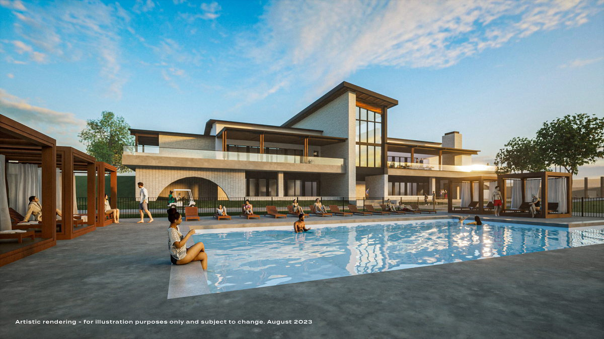 rendering of future pool with cabanas