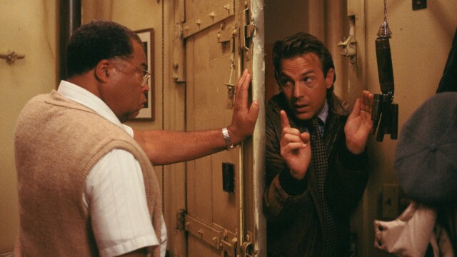 Field of Dreams movie still featuring Kevin Costner and James Earl Jones