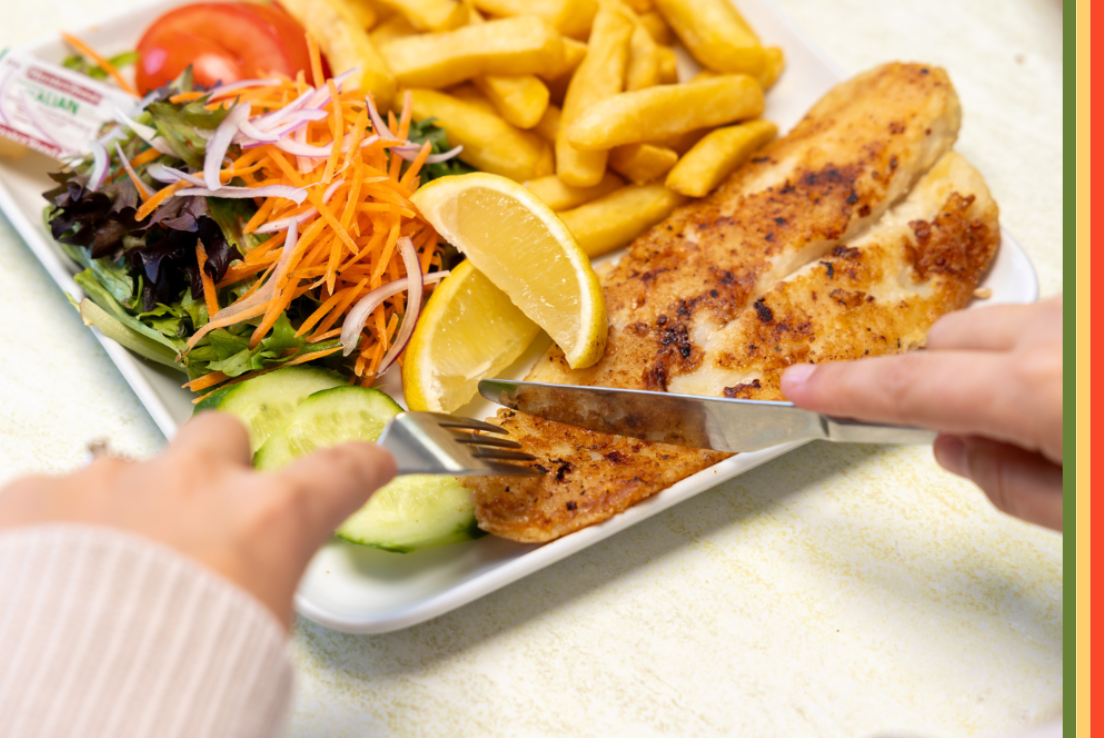 Fish and chips dish from Lakes Seafood