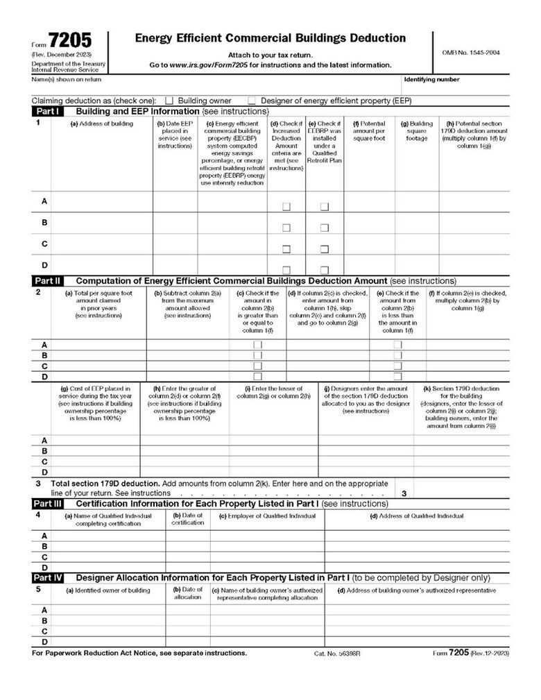Page one of Form 7205