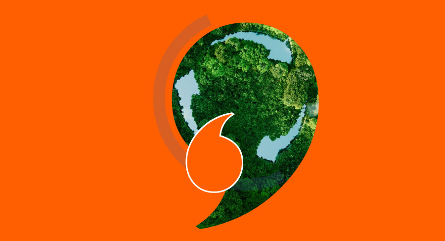 Quotation mark illustration with photograph of a large green forest