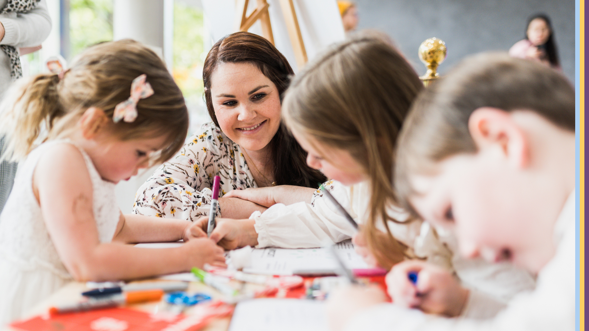 Little Grandies text with symbols on a blue background