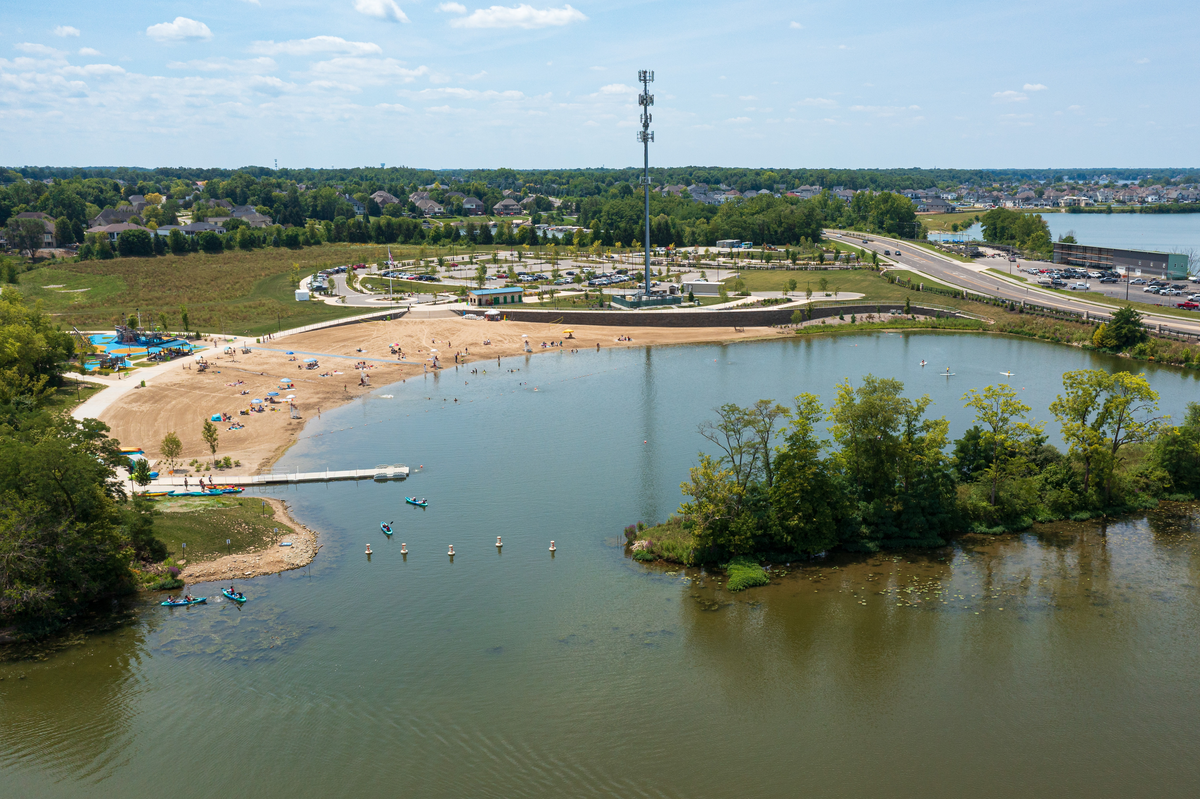 aerial view of nearby Geist Reservoir