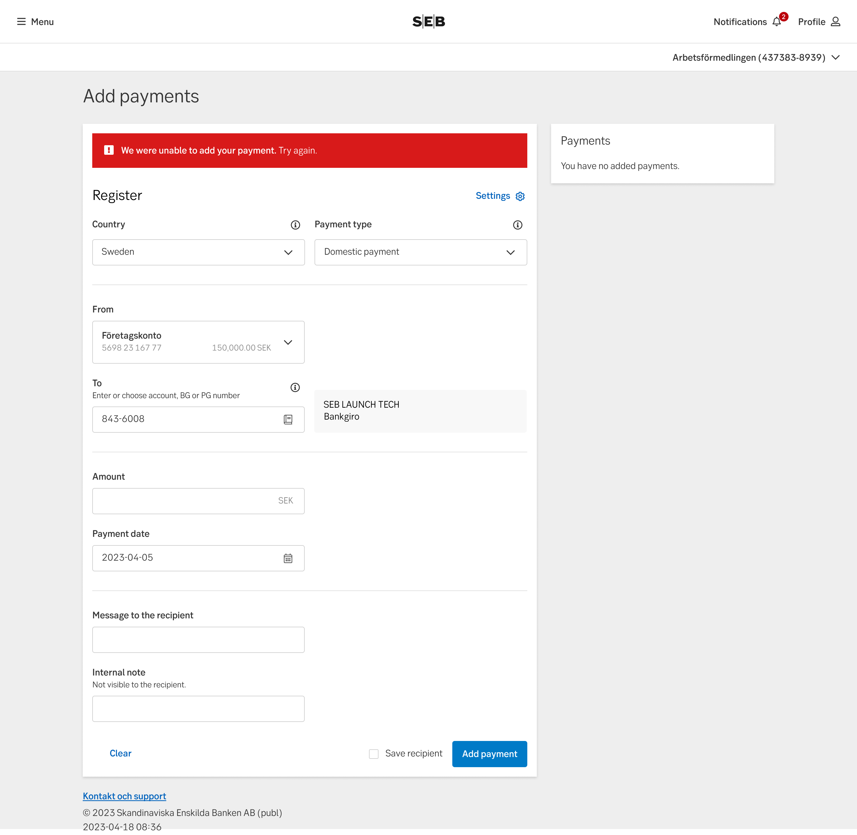 Example of general error