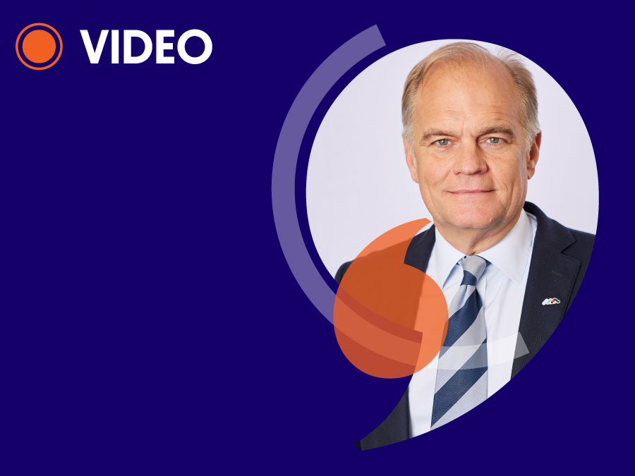 Banner with text 'video' and cut out photograph of Ben Farrell, CIPS CEO