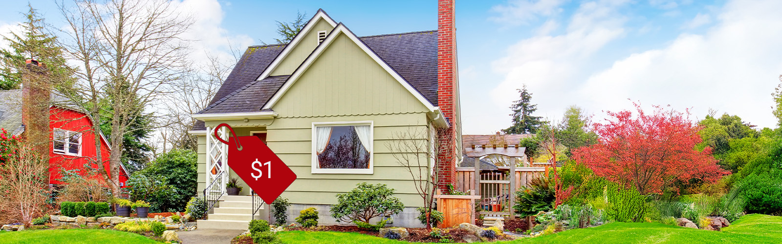A house with a $1 price tag on it