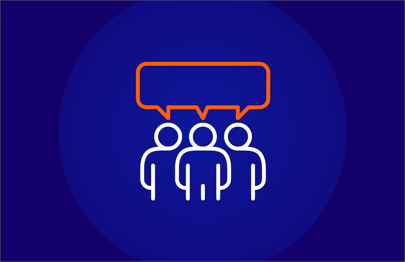 Icon of multiple people with speech bubbles, symbolizing group discussion or communication