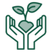 Dark green hands holding a plant icon