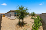 spacious landscaped backyard with trees, rocks, and bushes