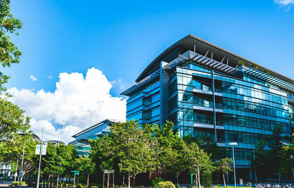 Financial business building near an inner city road