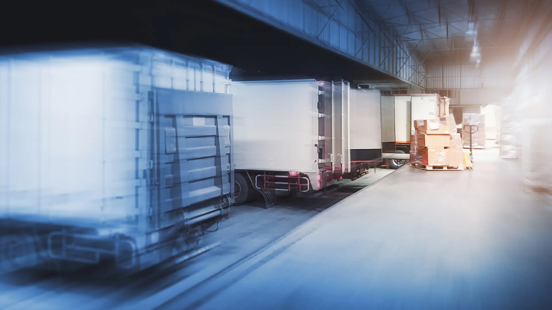 Trucks lined up at a loading bay