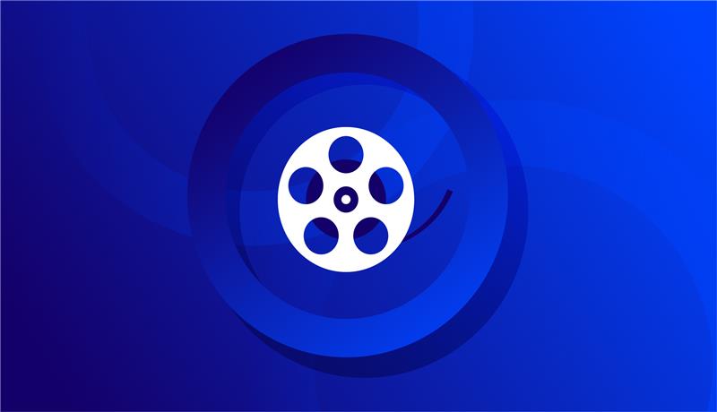 Illustration of a film reel icon on a blue background, representing video content