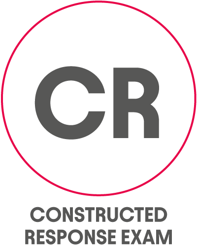 Icon showing the letters CR, with CONSTRUCTED RESPONSE EXAM written below the circle
