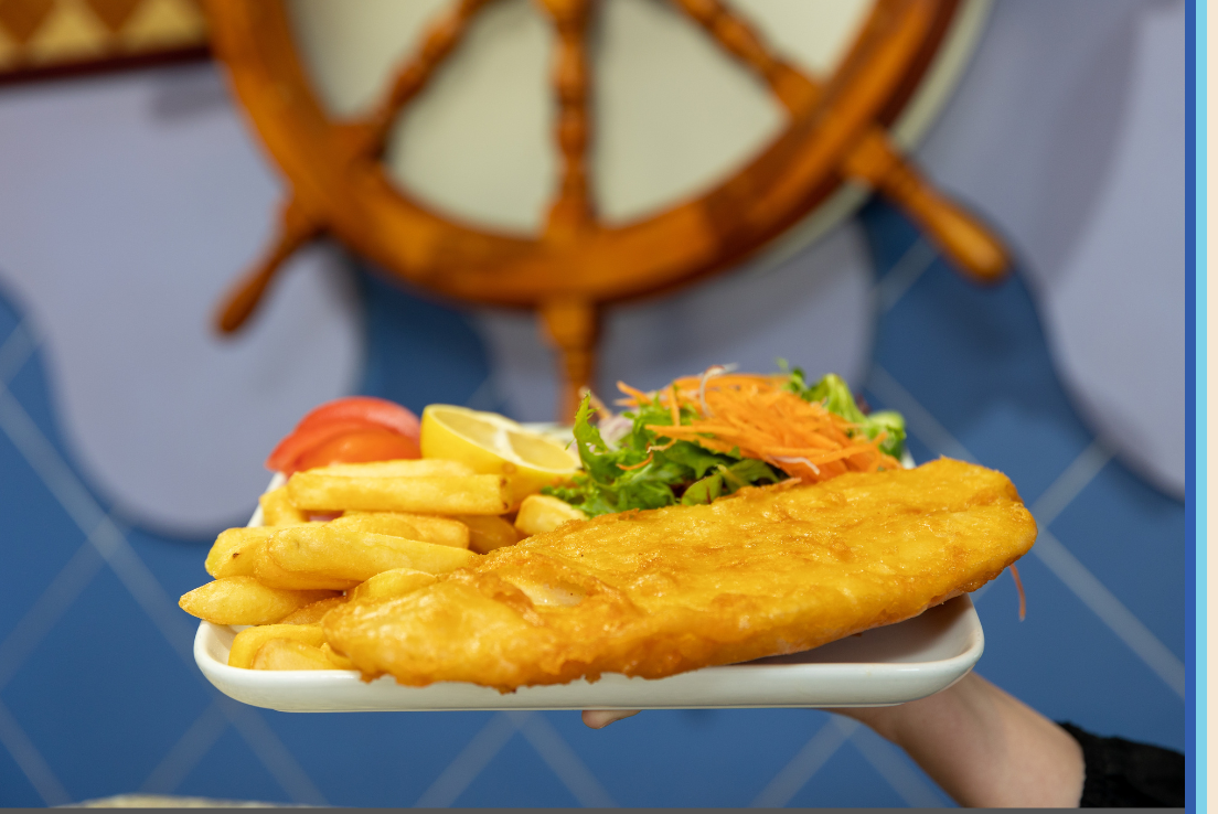 Fish, chips and salad