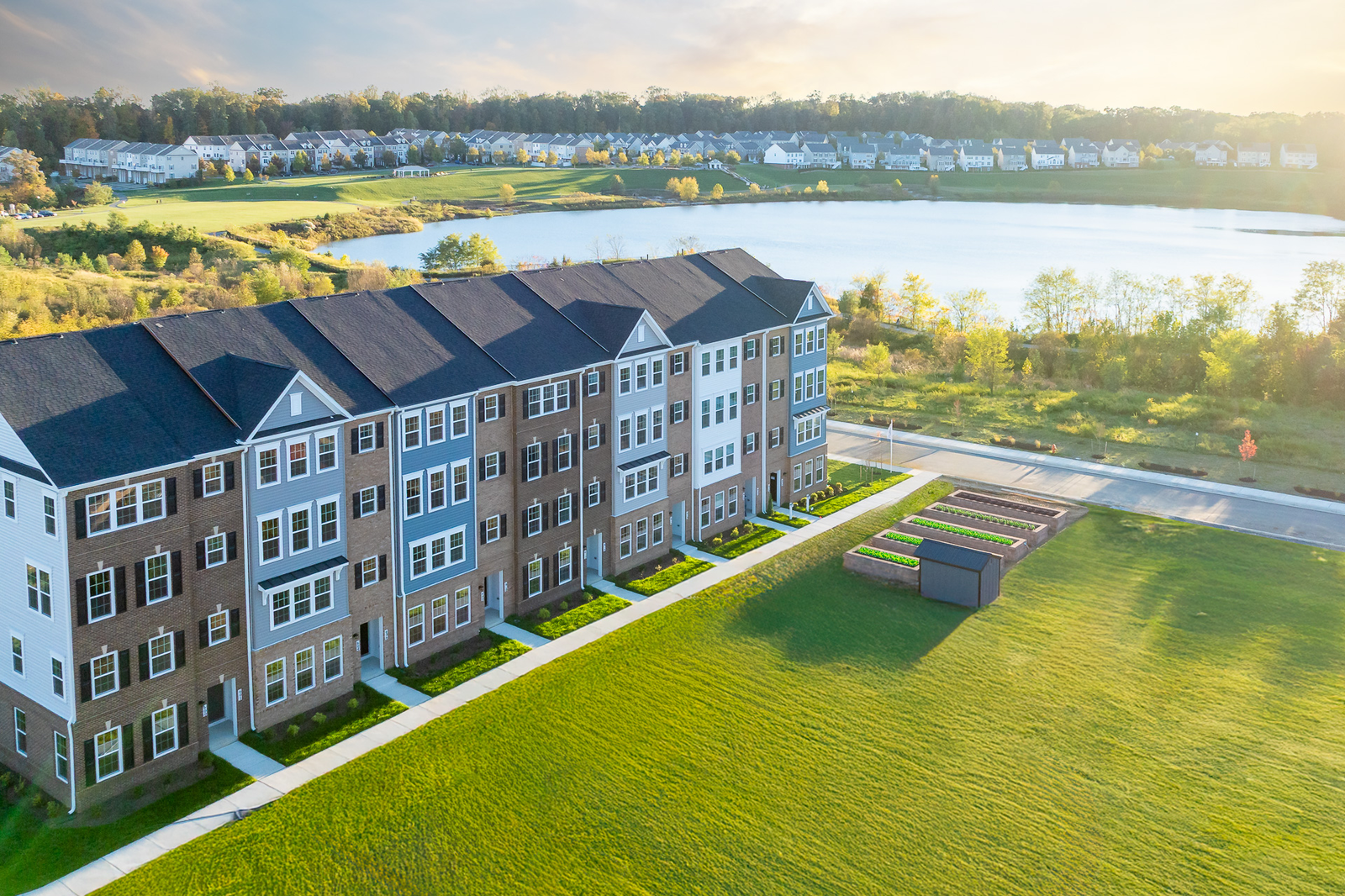 2-story condo exterior and quarry lake