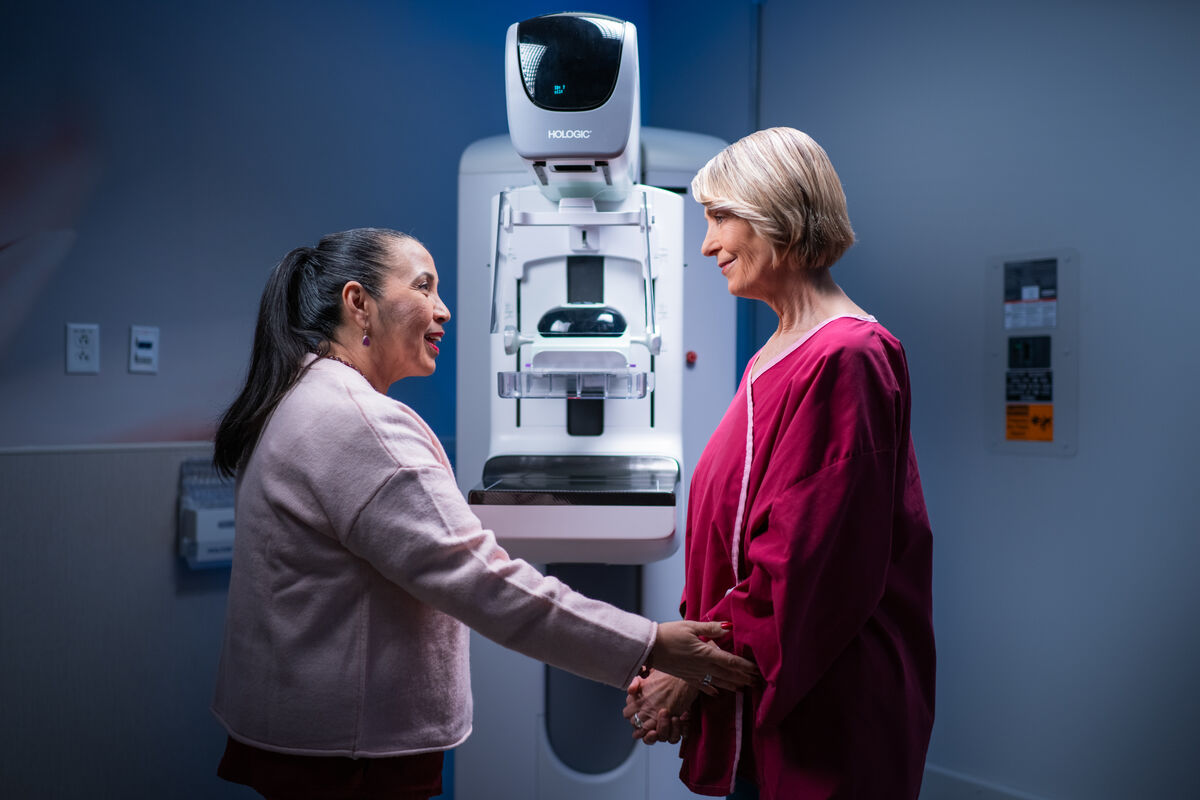patient in mammogram screening room
