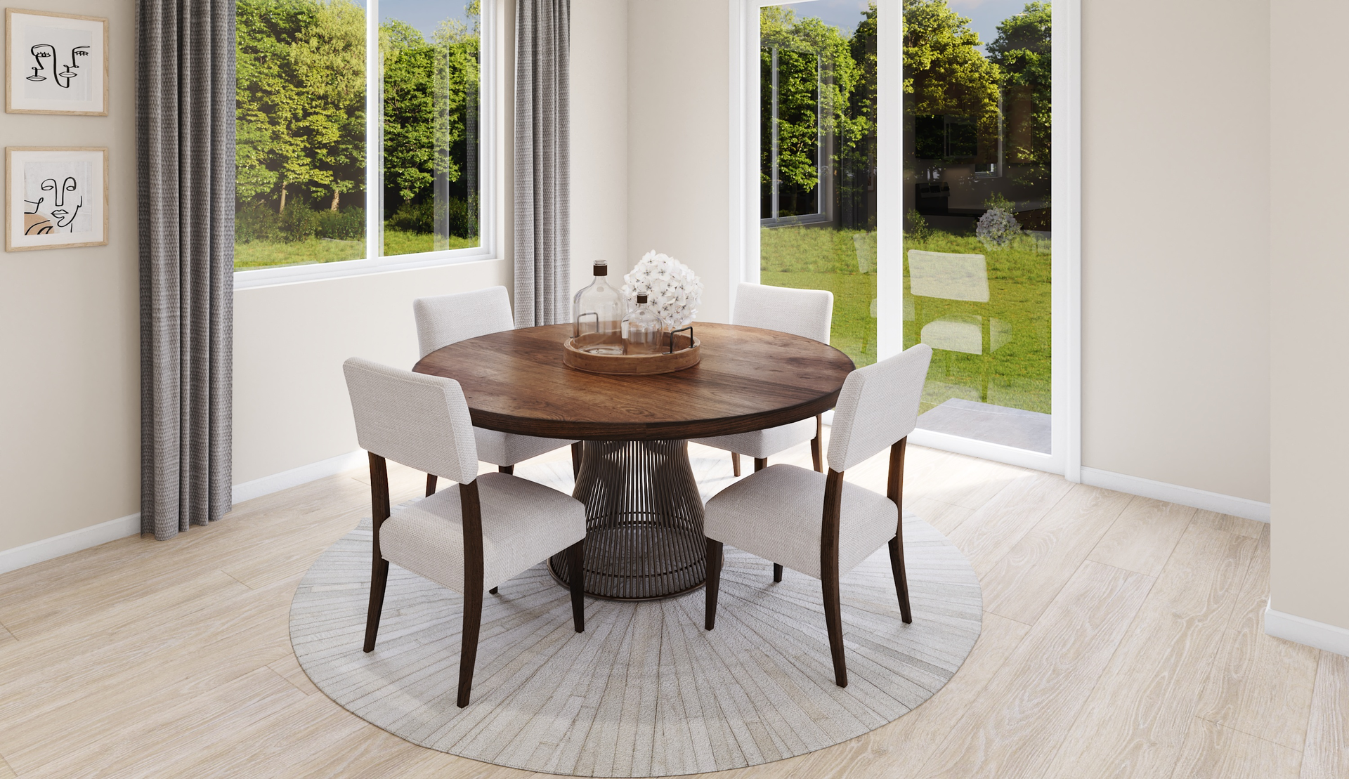 dining room with neutral floors and sliding glass door