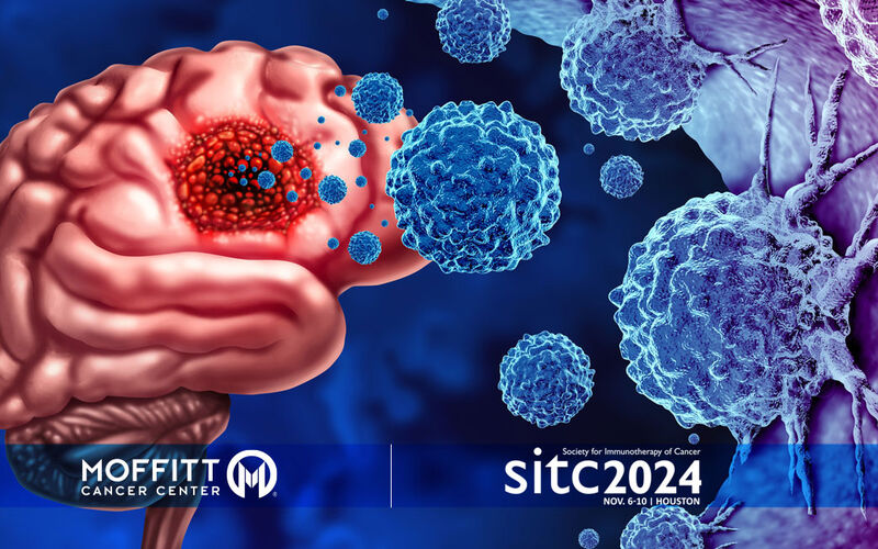 graphic image of a brain with a tumor and cancer cells